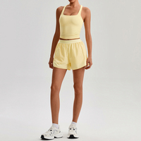 Set Olahraga Wanita 2 Potong dengan Logo Custom, Tank Top Kerah Kotak, Celana Pendek Pinggang Elastis, Cocok untuk Gym, Yoga, dan Kegunaan Sehari-hari