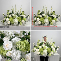 Arreglo floral para pasillo de boda, hortensias blancas y verdes, rosas, delphinium, camino de flores artificiales largas para decoración de eventos y fiestas.