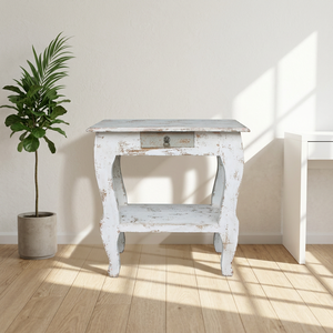 Table de chevet vintage en bois récupéré, finition blanchie, pour chambre à coucher, hôtel, salon, meubles asiatiques - Product Image 1