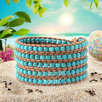Bracelet en silicone unisexe de style bohème chrétien avec pierre turquoise et design en corde tressée - Cadeau