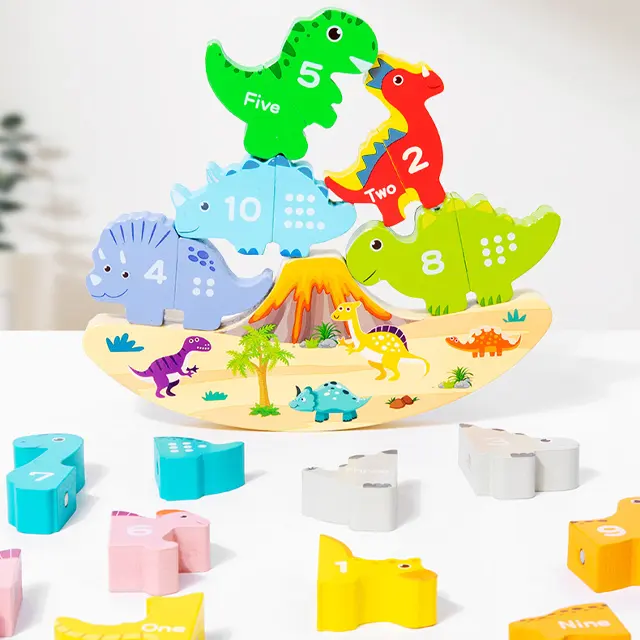 Nouveaux jouets éducatifs d'illumination pour enfants de 3 à 6 ans jouets d'empilage d'équilibre numérique de dinosaure magnétique en bois