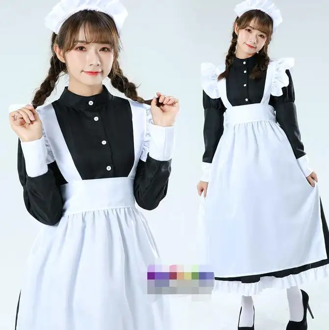 Coldker British style pearl line Dress Costumes Cosplay Suit for Woman Waitress Maid Party Stage Costumes