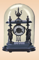 Horloge de table mécanique à pendule, style français antique, en laiton, avec 4 figurines de chérubins et portique en marbre, peinture de paysage, 15 jours, sonnerie mécanique