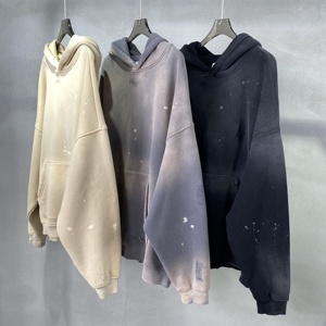 Sweat-shirt à capuche déformé rétro délavé trois couleurs neutres 360g avec logo personnalisé - Product Image 4