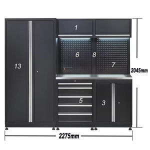 ตู้เหล็กแข็งแรงทนทานพร้อมตู้ติดผนัง 2 ตู้ สำหรับใช้งานกลางแจ้งและโรงเรียน สถานีจัดเก็บเครื่องมือซ่อมรถยนต์ โต๊ะทำงานดีไซน์ทันสมัย - Product Image 1