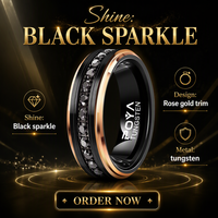 8mm Schwarzer Wolfram-Klassikring - Roségold Abgeschrägte Kante Ewigkeitsring mit Eingelassenen Zirkonia Hochzeitsband Individuell Lasergraviert Unisex-Schmuck