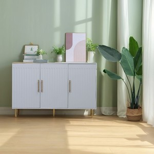 3-Door Large Storage Modern Eco-Friendly <b>Sideboard</b> with Gold Handles for <b>Kitchen</b> Dining Living Rooms-White Buffet Cabinet - Product Image 3