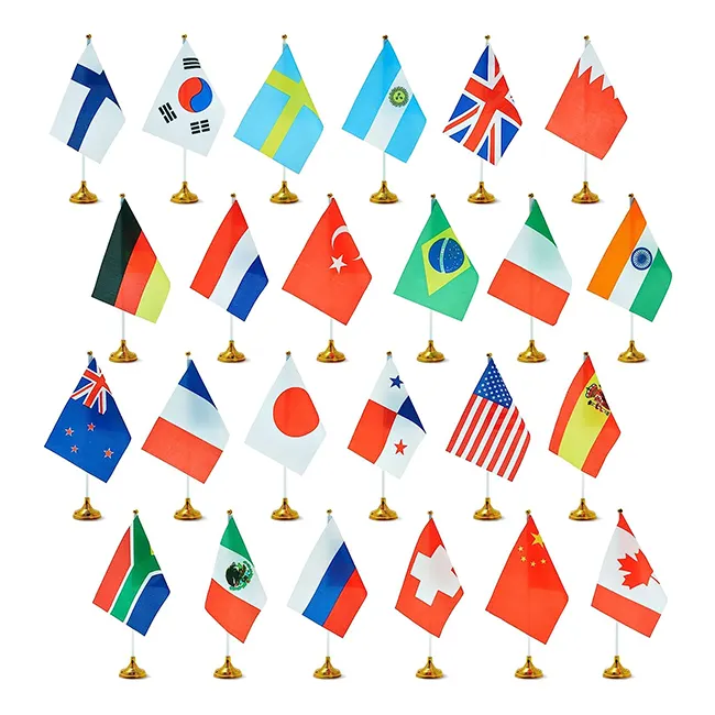 All'ingrosso uffici di piccole bandiere internazionali del mondo con stand per decorazioni da scrivania