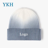 Yukaihe Winter Populaire Tie-Dye Gebreide Kleurrijke Lage MOQ Mutsen Op Maat Gemaakt Verloopkleurige Skull Beanie Hoed