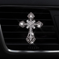 Diffuseur de parfum pour voiture V-6665 en forme de croix de Jésus en cristal, décoration intérieure automobile, clip pour grille d'aération