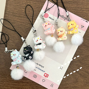 Pendentif chat perlé, chaîne de sac motif cœur 'Sweet Girl', pendentif boule de fourrure chaton, cordon de téléphone portable motif dessin animé avec matériau plastique - Product Image 4