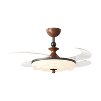 Ventilateur de plafond rétractable LED moderne de 42 pouces avec éclairage, télécommande et haut-parleur Bluetooth, style lustre décoratif