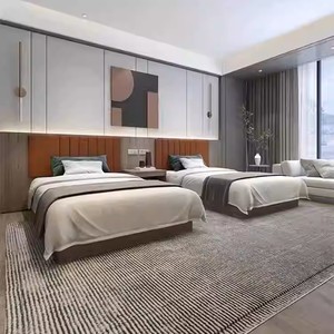 ชุดเฟอร์นิเจอร์ห้องนอนไม้สไตล์โมเดิร์นมินิมอล เตียงนอนแบบเตี้ยพร้อมโต๊ะข้างเตียงในตัว หัวเตียงหุ้มเบาะ สำหรับใช้ในโรงแรม - Product Image 6