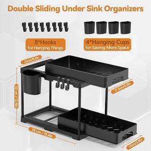2 Pack Double Sliding ABS <strong>Bathroom</strong> Cabinet Organizer 2-Tier <strong>Under</strong> <strong>Sink</strong> <strong>Storage</strong> and Organizer Tool <strong>Storage</strong> Solution - Product Image 3