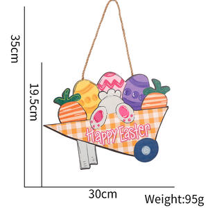 Placa Redonda de Madera para Puerta con Diseño de Conejo, Zanahoria y Huevo para Decoración del Hogar en Pascua - Product Image 5