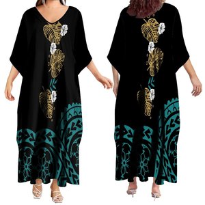 Style rétro Tapa <span class=keywords><strong>Mélanésie</strong></span> Design Taille Unique Robes Longues Lâches Col V Profond Demi Manches Robes Décontractées Vêtements Polynésiens Personnalisés - Product Image 2