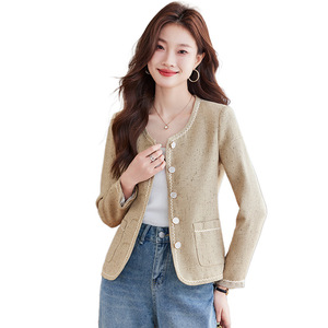 Apricot Women's Blazer Solid Color Polyester Worsted Breathable Pocket Spring Autumn Casual Style - Product Image 5