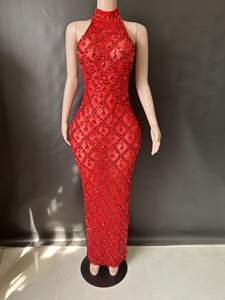 चांदी के बड़े बड़े गैंडे पारदर्शी लंबी पोशाक शाम जन्मदिन की शानदार पोशाक के लिए शानदार पोशाक वाली नर्तकी की पोशाक - Product Image 2