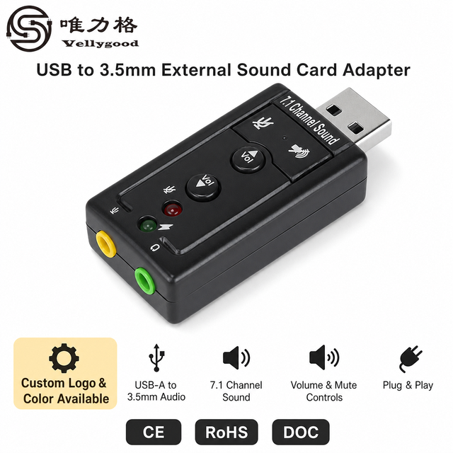 USB Audio Adapter External Stereo Sound Card with 3.5mm Headphone and Microphone Jack for Windows Mac Linux PC Laptops Desktops