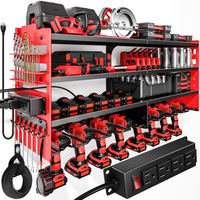 Grand support mural de rangement pour outils électriques, organisateur d'outils en métal robuste à 4 niveaux, étagère multifonction pour batteries