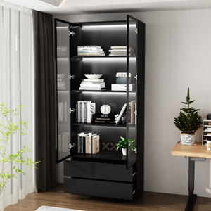 Display <b>Cabinet</b> with LED Light, <b>Storage</b> Shelves Glass Doors, Bookshelf Showcase for Living Room - Product Image 2