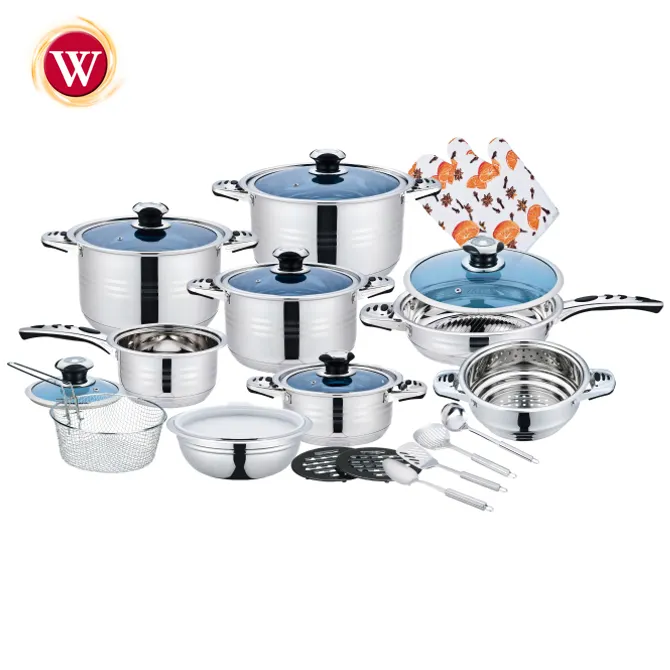 Hot Sell Stainless Steel Cookware Wide Edge Thermos Induction Cookware Set Cooking Pot and Pan With Glass Lid