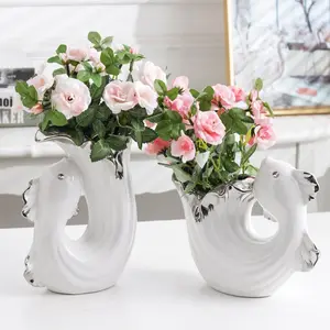 Хит продаж, креативные вазы в форме рыбы, белые керамические вазы с цветами, современный европейский стиль, ручная работа, водные вазы для дома
