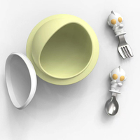 Juego de alimentación de silicona OEM para bebés, plato con ventosa de dinosaurios, tazón, cuchara, tenedor, 5 piezas, 0-12 meses, para niños pequeños, fácil de limpiar