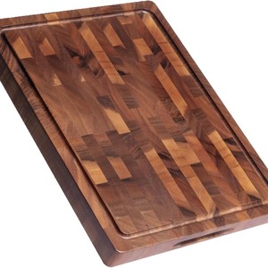 Tabla de cortar rectangular de madera de nogal y acacia con asa para cocina - Product Image 5