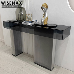 Table en <span class=keywords><strong>verre</strong></span> trempé de luxe moderne, pour couloir, cadre en <span class=keywords><strong>acier</strong></span> inoxydable, Table étroite, pour meuble de salon, 20 pièces - Product Image 6