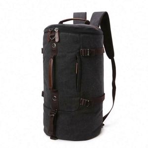 Muestra Gratis: Bolso de Hombro de Lona Cilíndrico de Gran Capacidad, Bolso Cruzado de Mano Única, Mochila de Viaje para Hombre - Product Image 1