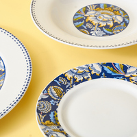 Vaisselle en céramique nouvellement conçue avec des ensembles de vaisselle à motifs d'assiettes florales vertes pour un usage quotidien