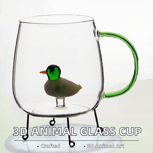 Tasse à boisson réutilisable en verre avec poignée décorative, design de dessin animé en 3D, sculpture d'animaux faite à la main, unisexe, marque <span class=keywords><strong>Comi</strong></span> - Product Image 2
