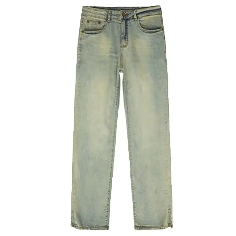 Groothandel Streetwear Gewassen Split Jeans Heren Originele Straight Fit Denim Zijzak Jeans