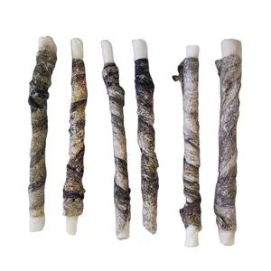 OEM High Quality Fresh Meat Natural High Protein Light Crispy Rawhide Stick Wrapped Fish Skin dog treats wholesale pet treats