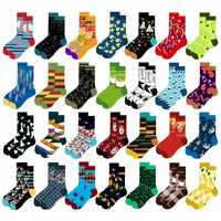 Automne hiver hommes femmes mi-mollet chaussettes Design Original géométrique fruits astronaute rue mode décontracté haut-équipage