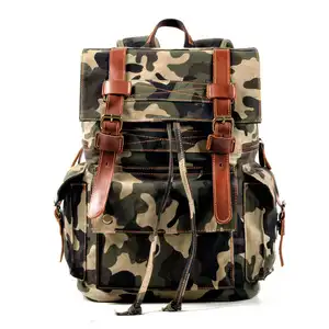 V428 Camouflage design school bag canvas leather Tactical backpack bag school