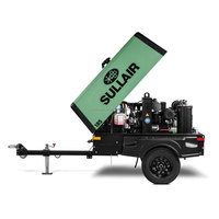 Compresseur d'air mobile à vis diesel Sullair 185 CFM pour la construction, l'exploitation minière et le forage, 7 bar/100 psi, 185 CFM/5,2 m³/min