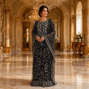 Nuovo <span class=keywords><strong>Abito</strong></span> Abaya per Donne Musulmane 2026, Ricamato con Strass e Paillettes, Elegante Abbigliamento Femminile in Stile Islamico <span class=keywords><strong>Arabo</strong></span> - Product Image 3