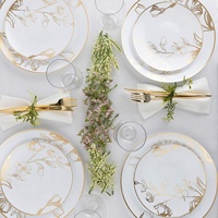 Ensemble de vaisselle élégant de 64 pièces en plastique de qualité supérieure sans BPA, comprenant 32 assiettes de 7,5'' et 32 assiettes de 10,25'', design floral, bord doré