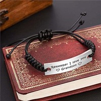 Bijoux en acier inoxydable Bracelets de barre gravés personnalisés Bracelet en corde réglable avec logo personnalisé