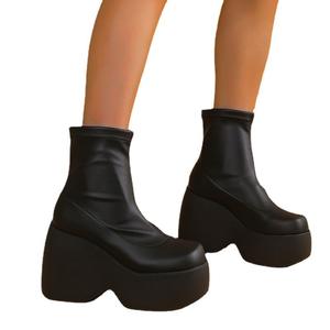 Bottines compensées punk européennes et américaines 2026 pour femme, avec empeigne en peluche, talons épais, rehaussantes, tendance et polyvalentes - Product Image 5