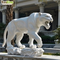 Statue de léopard en marbre blanc sculptée à la main YouFine, taille réelle, sculpture d'animal de jardin pour villa, hôtel de luxe, décoration extérieure