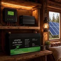 Baterai LiFePO4 25.6V 100Ah 2.56kWh Siklus Dalam Pengganti Aki Timbal-Asam IP67 100A Smart BMS dengan LCD 6000+ Siklus