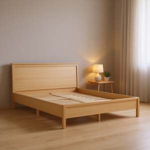 Cadre de lit scandinave en bois avec tête de lit, en pin massif, design rectangulaire, meubles de chambre à coucher - Product Image 2