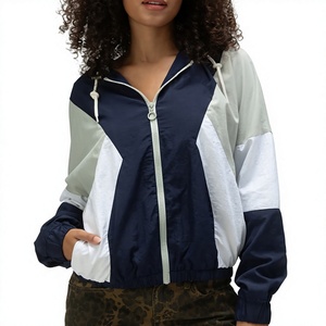<b>Women</b> Color Blocked Racer <b>Jacket</b> Full Sleeve Hooded Zipper Closure Windproof Lightweight Spring Outerwear - Product Image 1