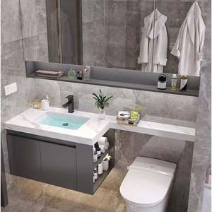 Modern Australian Style Sink Set Wooden Bathroom Vanities Designer Narrow Small Bathroom Sink Vanity with Light Mirror - Product Image 4