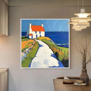Peinture à l'huile abstraite moderne de paysage côtier Impasto sur toile tendue, art mural minimaliste neutre pour la décoration de la maison et des hôtels - Product Image 1