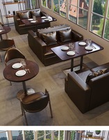 Ensemble de canapés de restaurant en cuir de luxe, chaises de salle à manger vintage en métal, table de salle à manger ronde et carrée pour café, bistrot, hôtel