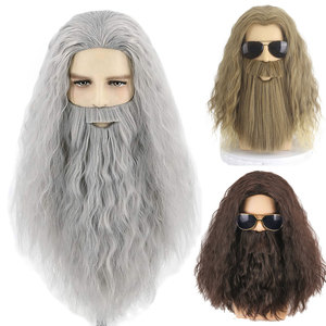 Perruque transfrontalière, Halloween Anime, Perruque de cosplay avec barbe, Costume de homme des cavernes, Coiffe marron - Product Image 1